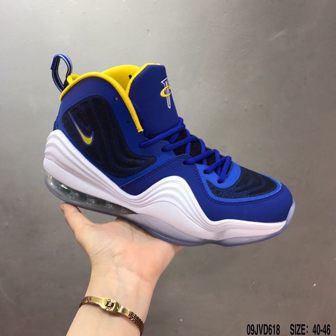 Men Nike AIR Penny 5 Blue White Yellow Shoes - Click Image to Close